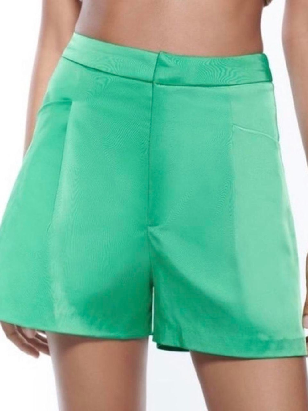 Zara High-Rise Green Satin Women’s Shorts